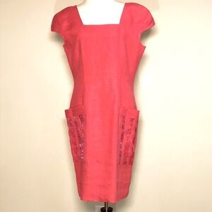 Casco Blu Women’s Pink Linen Sheath Midi Dress Size 46